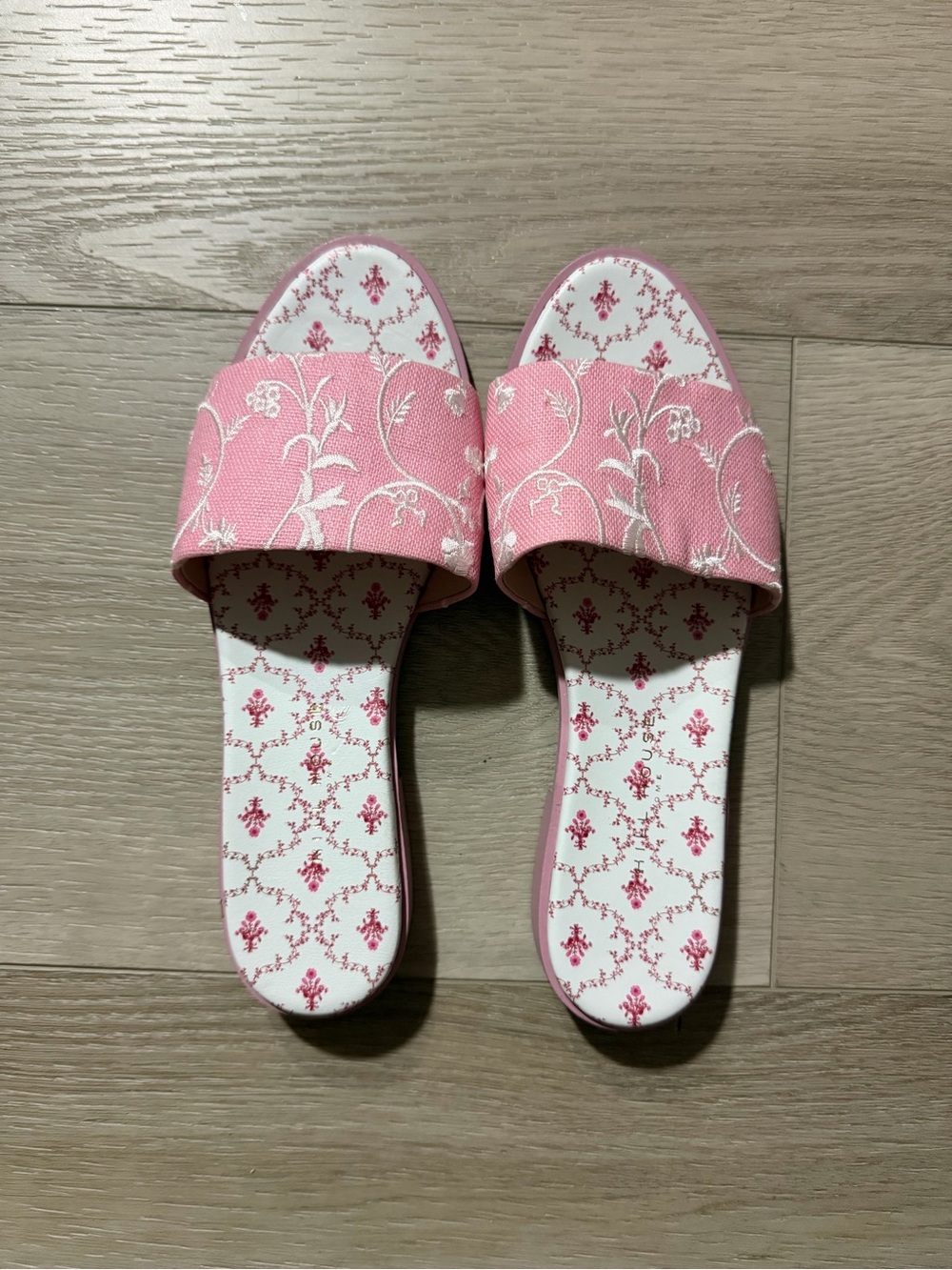 Hill House Pink Embroidered Slide Sandals